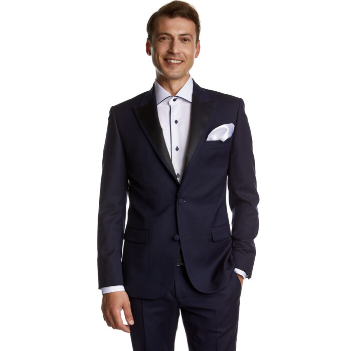 Κοστούμι Γάμου με Μυτερό Πέτο και Μικροσχέδιο σε Μπλε Χρώμα 10856 και Slim Fit Εφαρμογή Bizzaro BZ2211154/856RM_2 - Image 2
