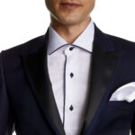 Κοστούμι Γάμου με Μυτερό Πέτο και Μικροσχέδιο σε Μπλε Χρώμα 10856 και Slim Fit Εφαρμογή Bizzaro BZ2211154/856RM_2 - Image 3