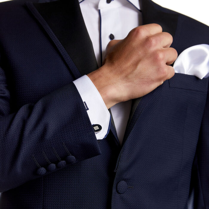 Κοστούμι Γάμου με Μυτερό Πέτο και Μικροσχέδιο σε Μπλε Χρώμα 10856 και Slim Fit Εφαρμογή Bizzaro BZ2211154/856RM_2 - Image 4