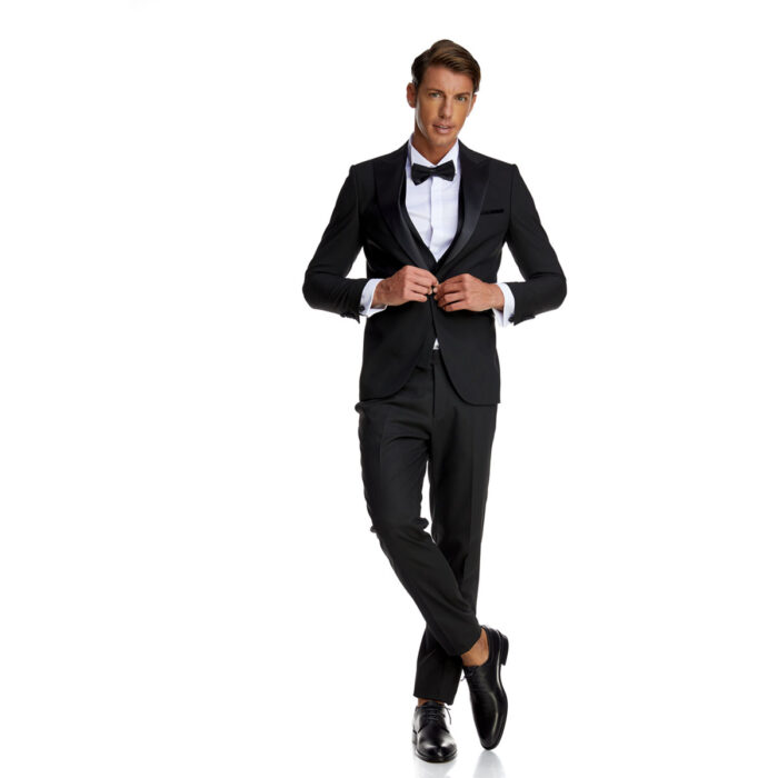 Κοστούμι Γάμου με Γιλέκο και Μυτερό Πέτο σε Μαύρο Χρώμα 20856 και Slim Fit Bizzaro BZ2211603/20856G_1 - Image 2