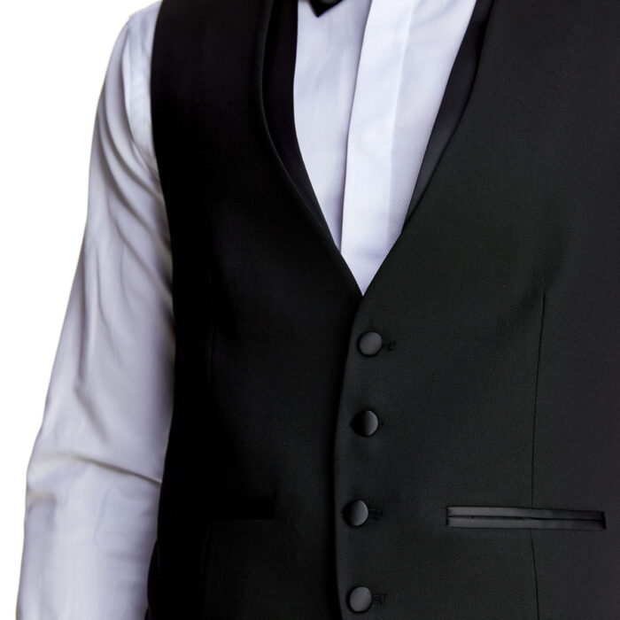 Κοστούμι Γάμου με Γιλέκο και Μυτερό Πέτο σε Μαύρο Χρώμα 20856 και Slim Fit Bizzaro BZ2211603/20856G_1 - Image 3