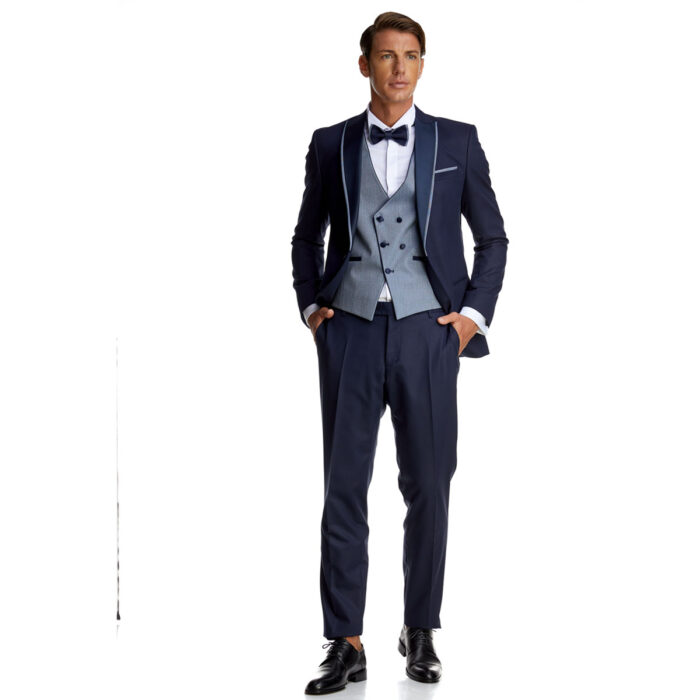 Κοστούμι Γάμου με Σταυρωτό Γιλέκο σε Μπλε Χρώμα 20856 και Slim Fit Bizzaro BZ2211604/20856G_1 - Image 2