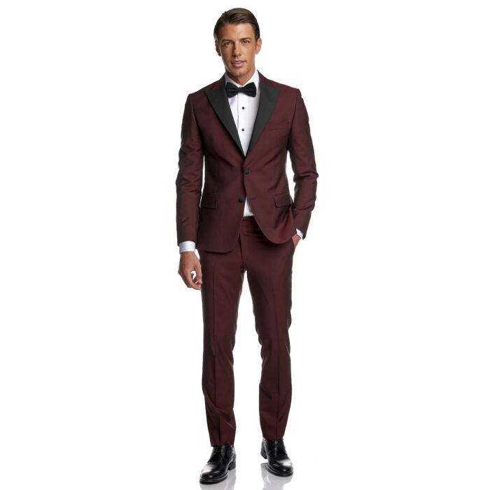 Κοστούμι  Γάμου Δίκουμπο με Μυτερό Πέτο σε Μπορντό Χρώμα 956R-081 και Slim Fit Εφαρμογή Bizzaro BZ0220510979_5502 - Image 2