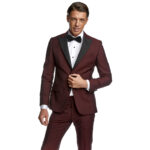 Κοστούμι  Γάμου Δίκουμπο με Μυτερό Πέτο σε Μπορντό Χρώμα 956R-081 και Slim Fit Εφαρμογή Bizzaro BZ0220510979_5502 - Image 3