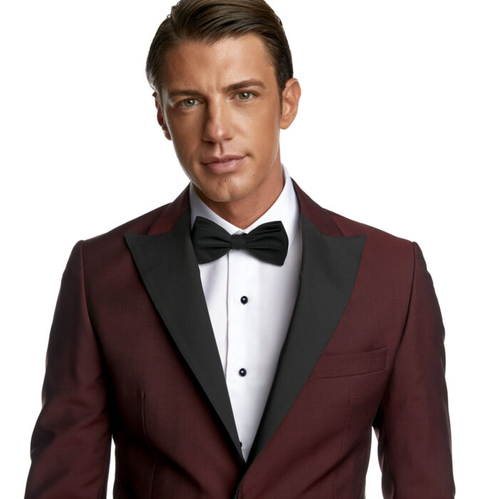 Κοστούμι  Γάμου Δίκουμπο με Μυτερό Πέτο σε Μπορντό Χρώμα 956R-081 και Slim Fit Εφαρμογή Bizzaro BZ0220510979_5502 - Image 7