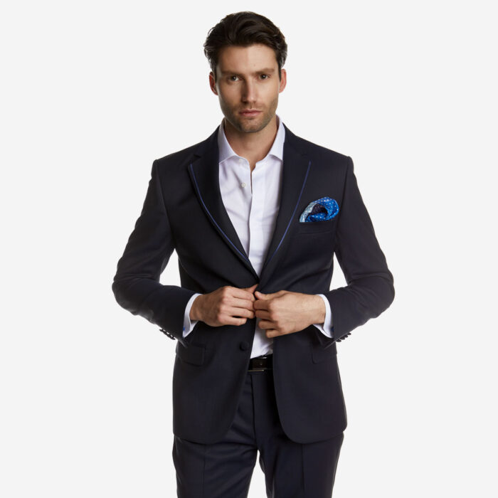 Κοστούμι Γάμου Δίκουμπο με Αποσπώμενο Πέτο σε Navy Blue Χρώμα, GROOM και Slim Fit, Bizzaro BZ2121341/GROOM_45 - Image 3