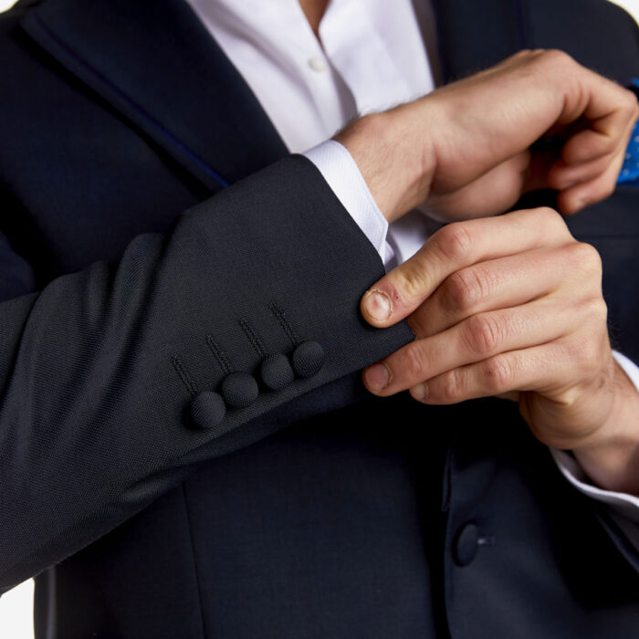 Κοστούμι Γάμου Δίκουμπο με Αποσπώμενο Πέτο σε Navy Blue Χρώμα, GROOM και Slim Fit, Bizzaro BZ2121341/GROOM_45 - Image 5