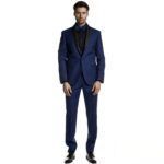 Ολόμαλλο Κοστούμι Γάμου Σμόκιν σε Μπλε Χρώμα και Slim Fit Εφαρμογή Bizzaro BZ2211142/859_37
