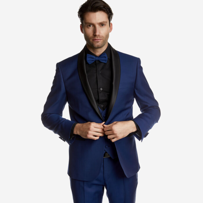 Ολόμαλλο Κοστούμι Γάμου Σμόκιν σε Μπλε Χρώμα και Slim Fit Εφαρμογή Bizzaro BZ2211142/859_37 - Image 3