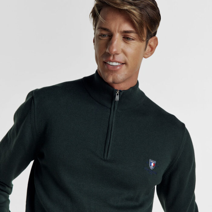 Πλεκτή Guy Laroche Βαμβακερή Μπλούζα με Φερμουάρ και Αγκώνες σε Πράσινο Χρώμα με Slim Fit Γραμμή GL2229202_19 - Image 3