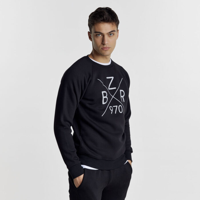 Ανδρική BZR Βαμβακερή Φούτερ Μπλούζα σε Regular Γραμμή και Μαύρο Χρώμα BZ2129116CR_1 - Image 2