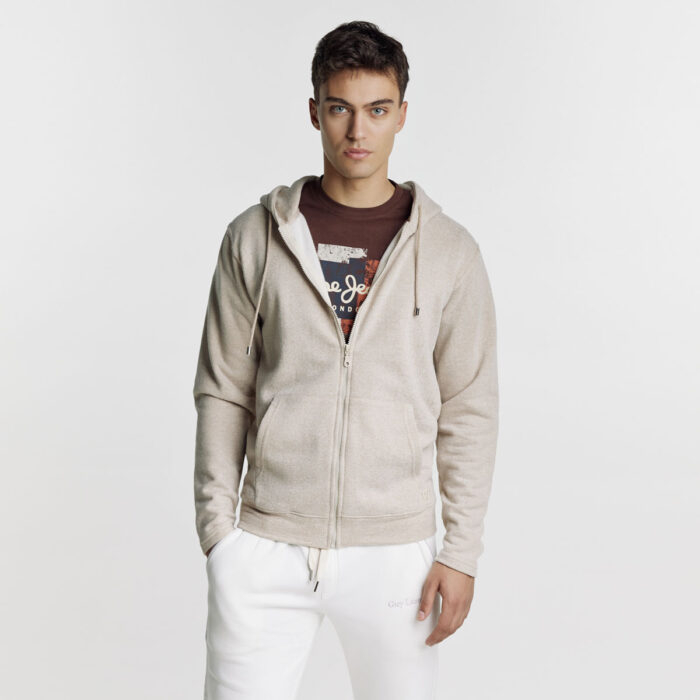 Ανδρική BZR Βαμβακερή Ζακέτα Hoody σε Regular Γραμμή και Μπέζ Χρώμα BZ2129120Z_11 - Image 5