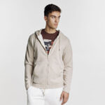 Ανδρική BZR Βαμβακερή Ζακέτα Hoody σε Regular Γραμμή και Μπέζ Χρώμα BZ2129120Z_11