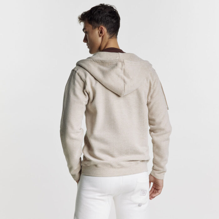 Ανδρική BZR Βαμβακερή Ζακέτα Hoody σε Regular Γραμμή και Μπέζ Χρώμα BZ2129120Z_11 - Image 3