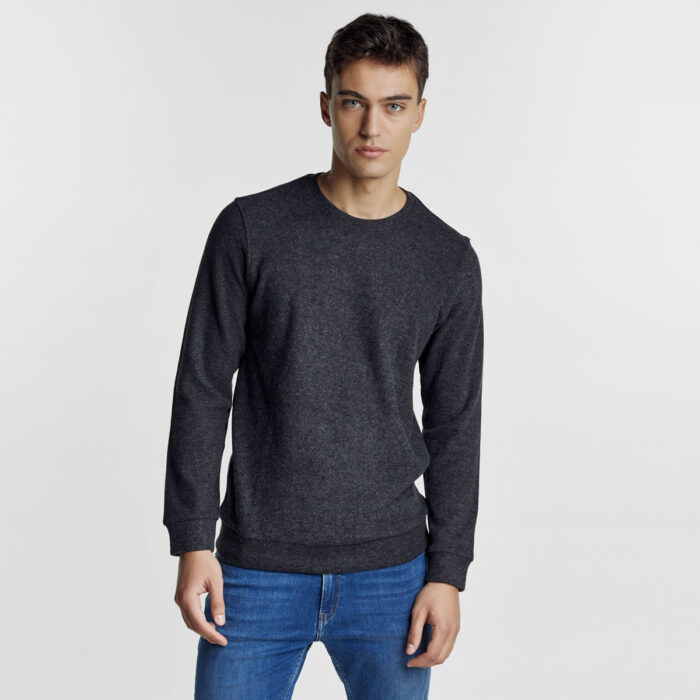 Ανδρικό BZR Μακρυμάνικο T-Shirt σε Regular Γραμμή και Σκούρο Γκρί Χρώμα BZ2229871_9 - Image 4